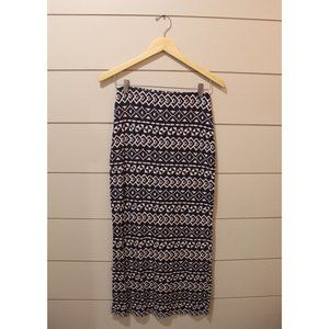 LOFT Blue and White Aztec Print Maxi Skirt